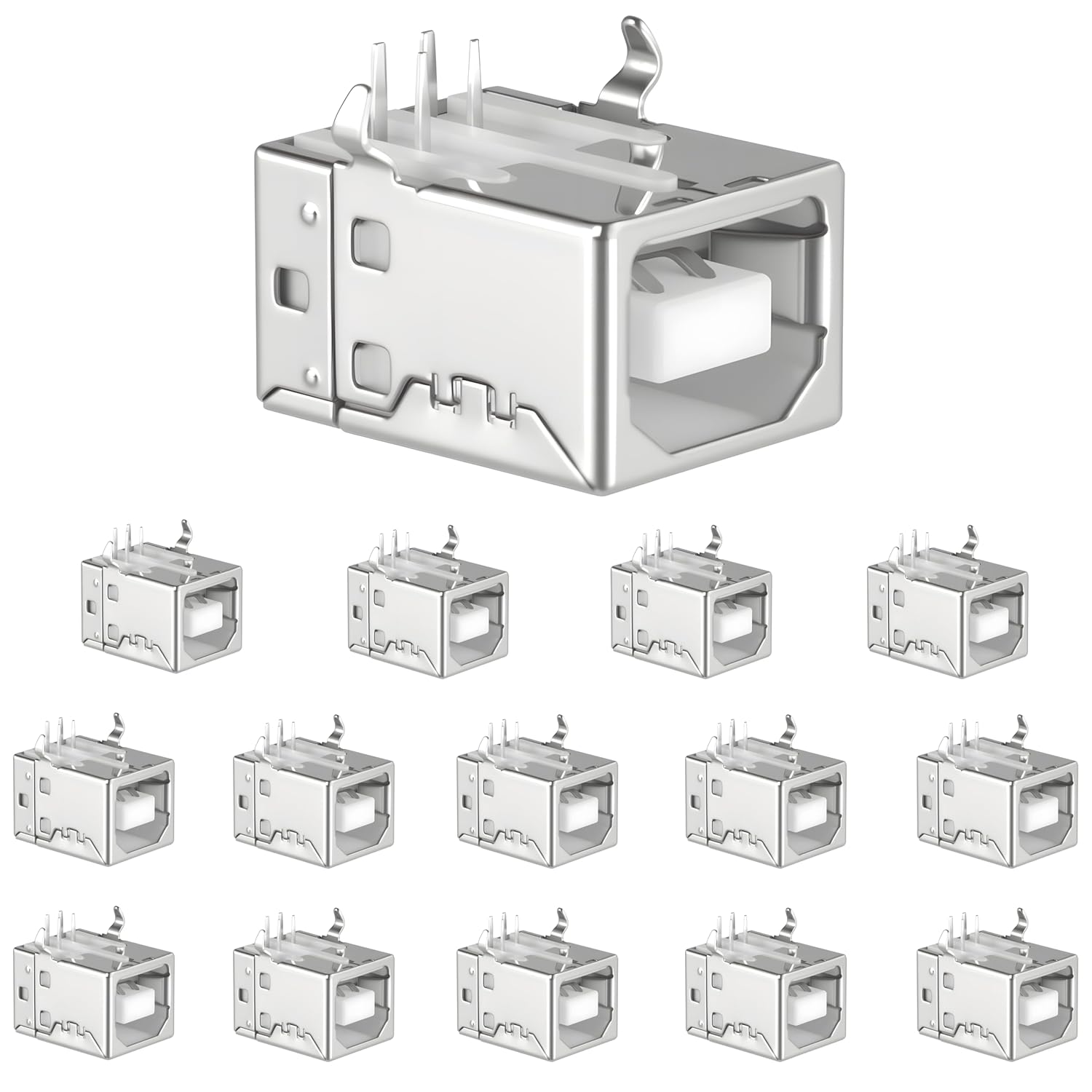 15 Packs B Female Socket Connector Jack Port, 4 Pin PCB DIP 90 Degree Right Angle Adapter (White)