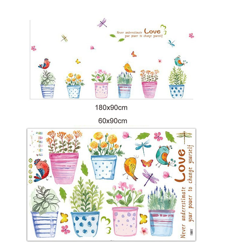 Wandtattoo 'BLUMENTOPF II' Im Aquarell-Look | Selbstklebend, Größe Ca. 115x45 Cm | Deko Für Wohnzimmer, Küche, Kinderzimmer