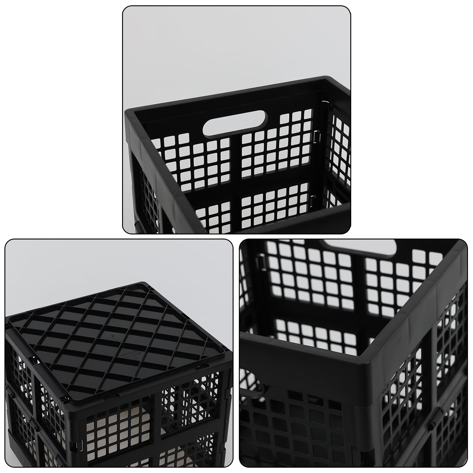 Caja de leche de plástico apilable negra, cajas plegables de plástico de 18 L, paquete de 3
