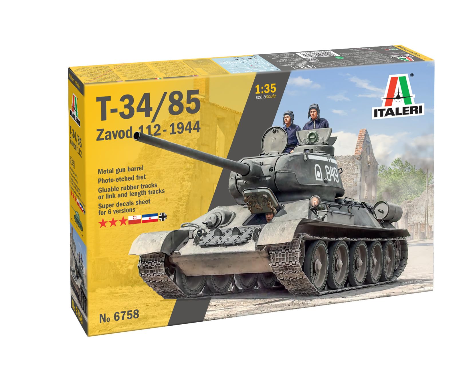 Italeri 6758 T34/85 Zavod 112, scale 1:35, plastic Model Kit/Model Plastic to assemble, Multicolored, 23,3 cm