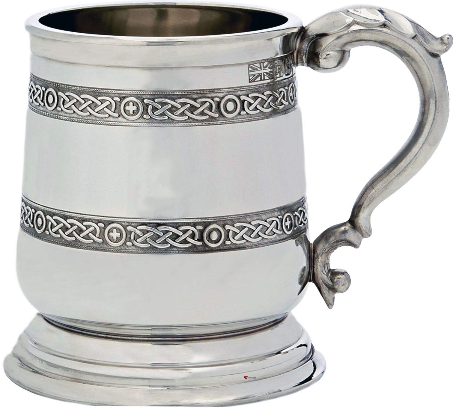 Pewter Tankard George de peltre pulido y asa ornamentada celta de 1 pinta