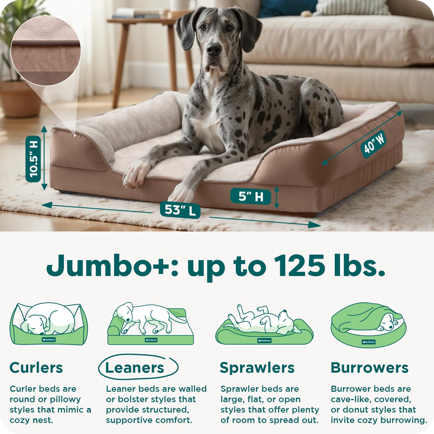 FurHaven Cama de Gel refrescante para Perros Grandes con Refuerzos extraíbles y Funda Lavable, para Perros de hasta 125 Libras, sofá cómodo Ondas de Felpa y Terciopelo, Piedra marrón,