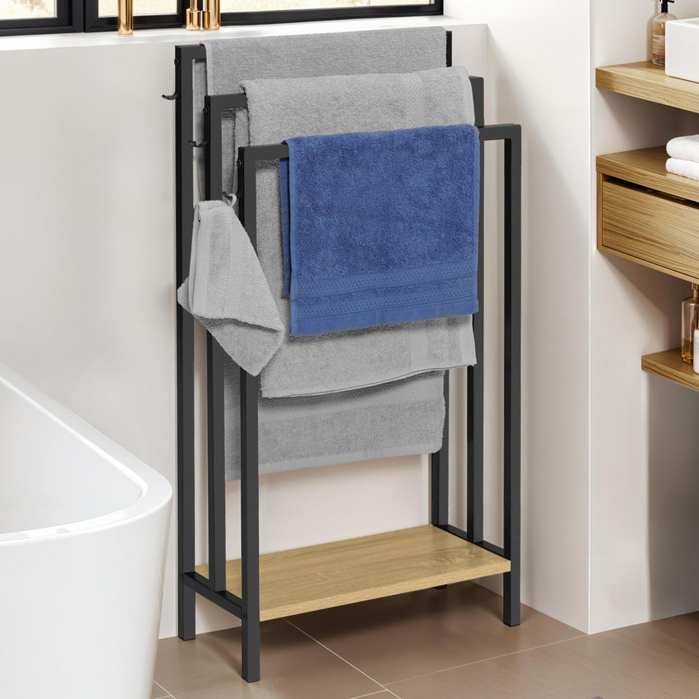 Omabeta - Porte-serviettes - Porte-serviettes sur pied Blanc 48x24x78,5 cm Fer HB12068