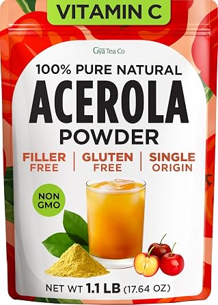Gya Tea Co Acerola Cherry Powder 1.1 lb 17.64 oz, 52 Servings, Natural Vitamin C Superfood Acerola Powder for Drinks, Smoothies, Beverages - Non-GMO, Vegan, Gluten Free, No Added Sugar