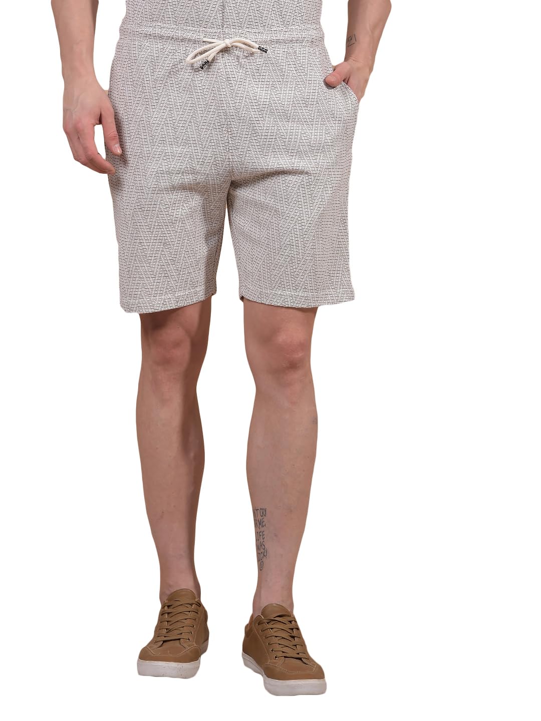crimsoune club Men's Beige Jacquard Knitted Shorts-picture-10