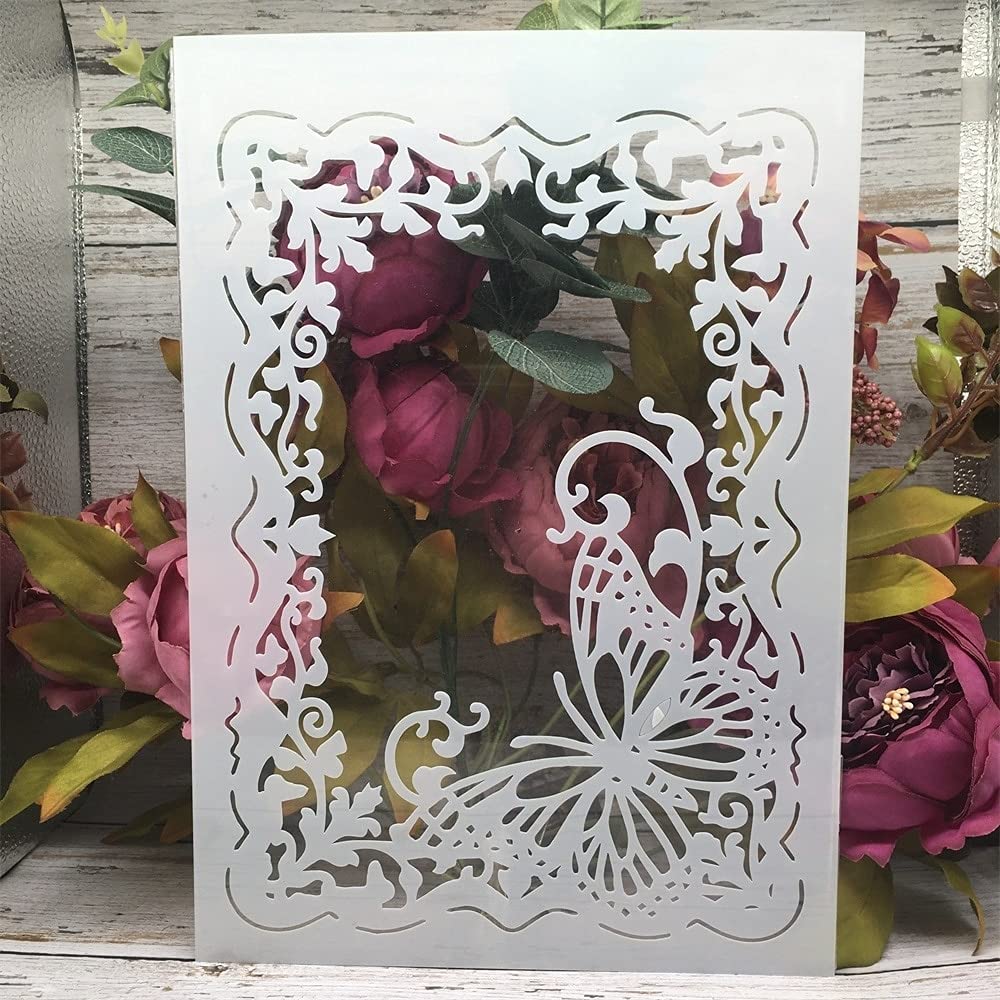 4 stencil rotondi A4 da 29 cm, con cornice a farfalla, per dipingere su legno, stencil riutilizzabili per la decorazione della casa, stencil e modelli fai da te per segni, artigianato, arte