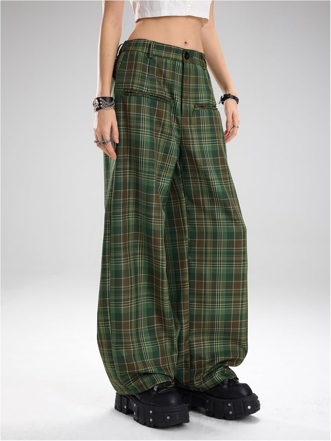 WDIRARA Women's Plaid Wide Leg Pants Casual High Waist Long Pants Trousers - Image 4