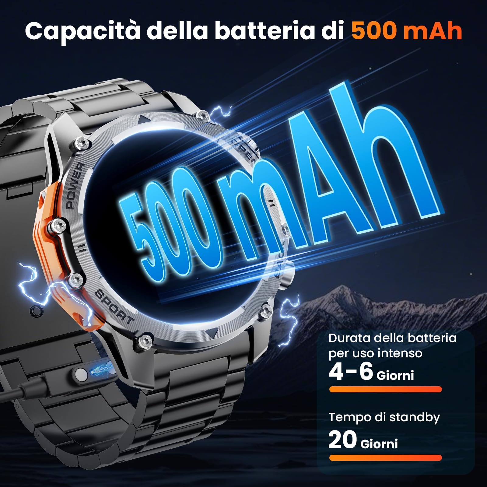 Hwagol Smartwatch dla Mężczyzn 1,52" HD Ekran, 500 mAh Bateria i 114+ Trybów Sportowych, Smartwatch Militarny z Częstotliwością tętna/SpO2/Monitorem Snu i Latarka dla Android iOS