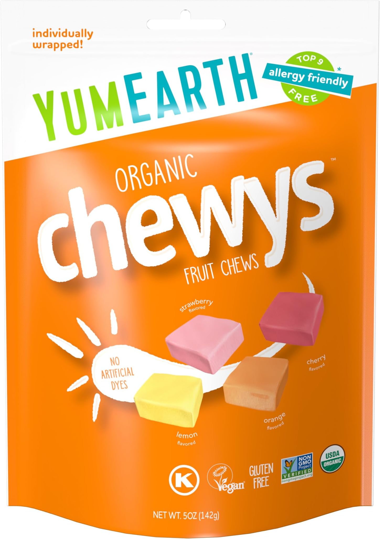 Organic Fruit Chews - Fruit Flavored Candy Chews, No Dye, Allergy Friendly, Gluten Free, Non-GMO, Vegan Candy with No Artificial Dyes, 5 Ounce