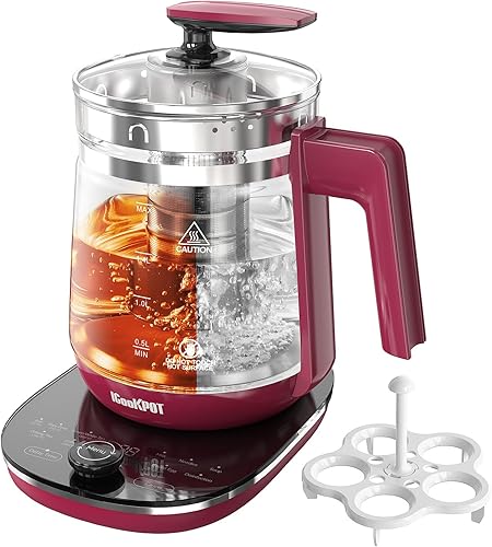 Tetera eléctrica de vidrio caliente con infusor de té y control de temperatura, cafetera de acero inoxidable de 1.5 L y ebullición rápida de 1200 W,