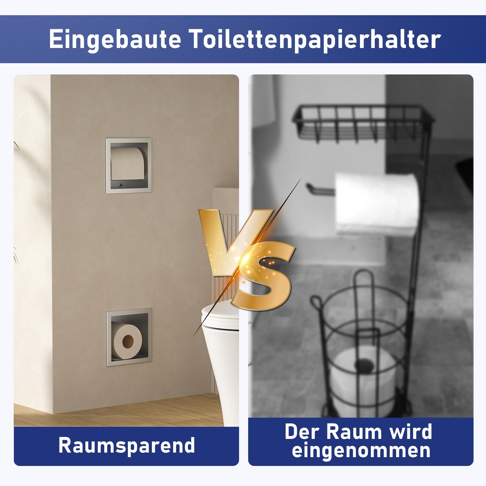 Unterputz Toilettenpapierhalter 74×20.8×14cm,Edelstahl KloPapierhalter für Toilettenpapier Aufbewahrung,Unterputz-Schrankmodul für Toilette,Silber