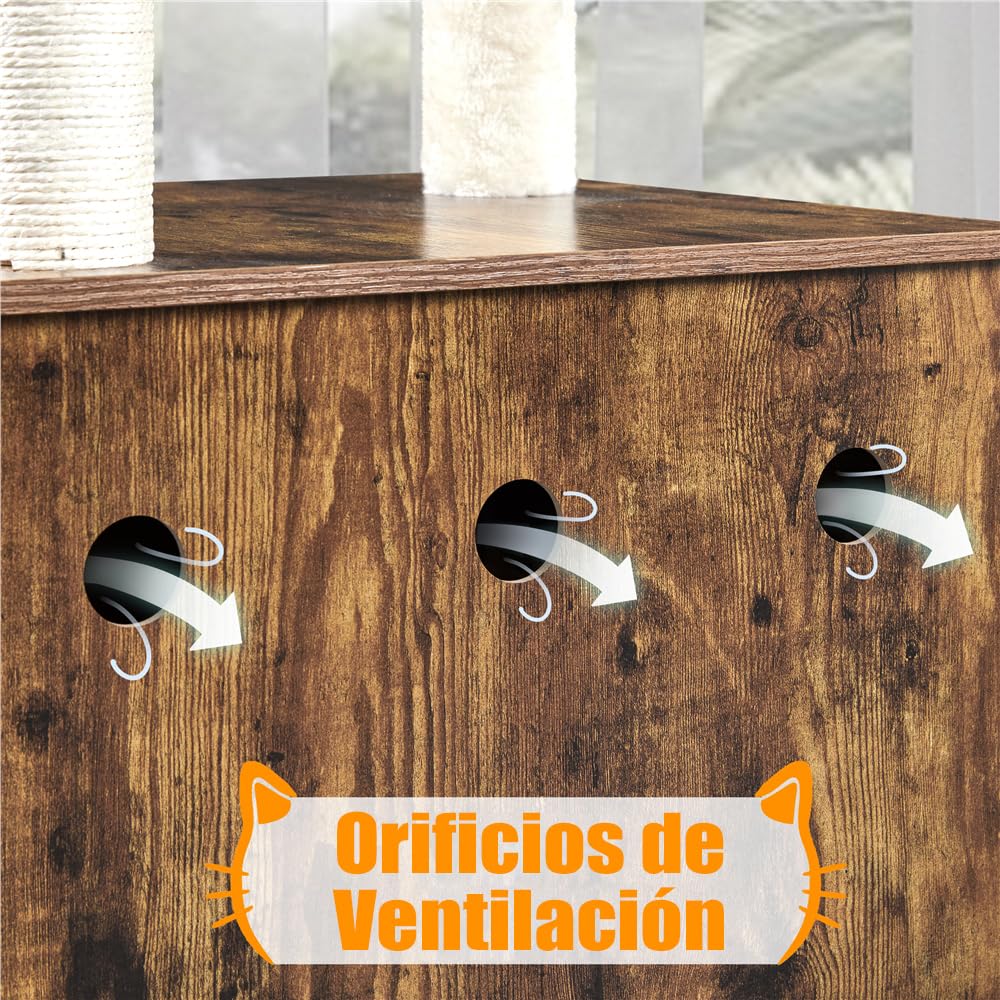Yaheetech Árbol Rascador para Gatos con Mueble Casita de Arena 2 en 1 Altura 125 cm Marrón Rústico