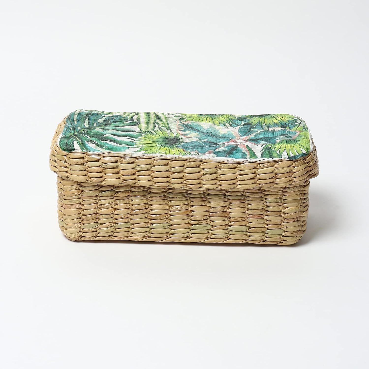 Storage Basket with lid | Cane Baskets for Storage | Jute baskets | Bamboo basket (Sizes - 26 x 12 x 10 CM (01))
