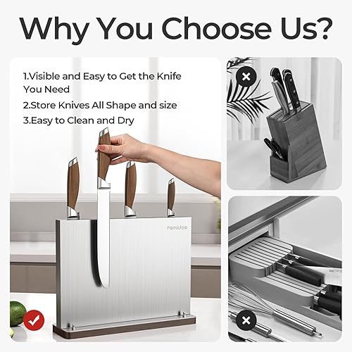 Miniatura 3 de Bloque magnético para cuchillos, soporte magnético de acero inoxidable para encimera de cocina, soporte de almacenamiento de cuchillos magnético de