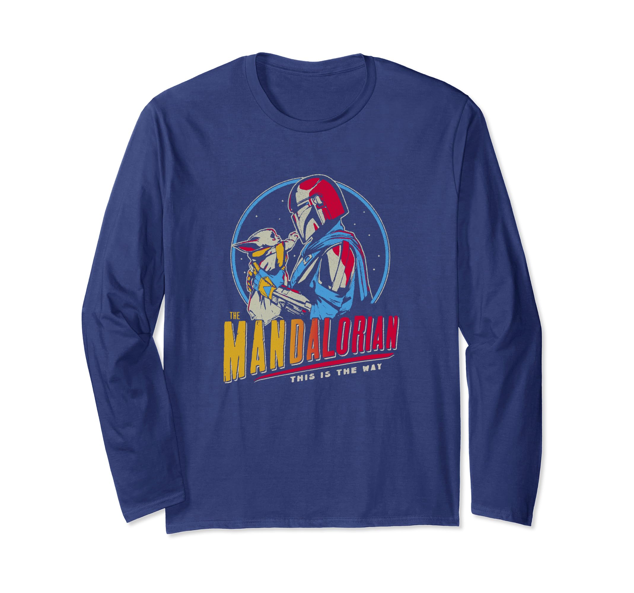 Star Wars: The Mandalorian Mando And Grogu Dark Rainbow Long Sleeve T-Shirt, Blue
