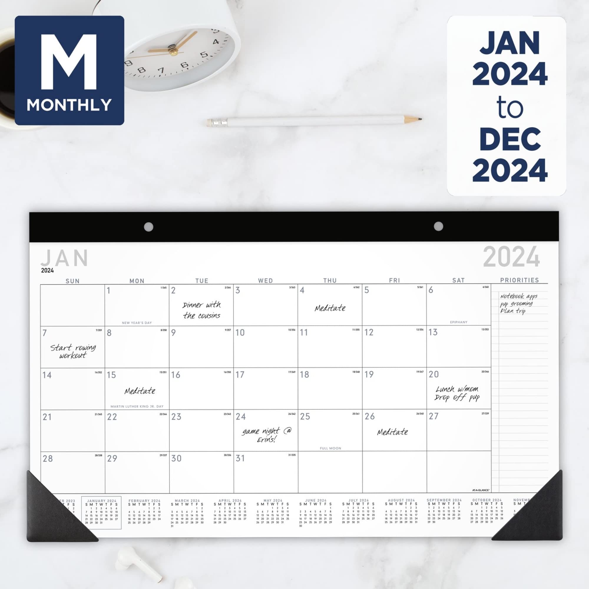 AT-A-GLANCE® Calendario mensile da scrivania 2024, 45,7 x 27,9 cm, da gennaio a dicembre 2024, SK14X00