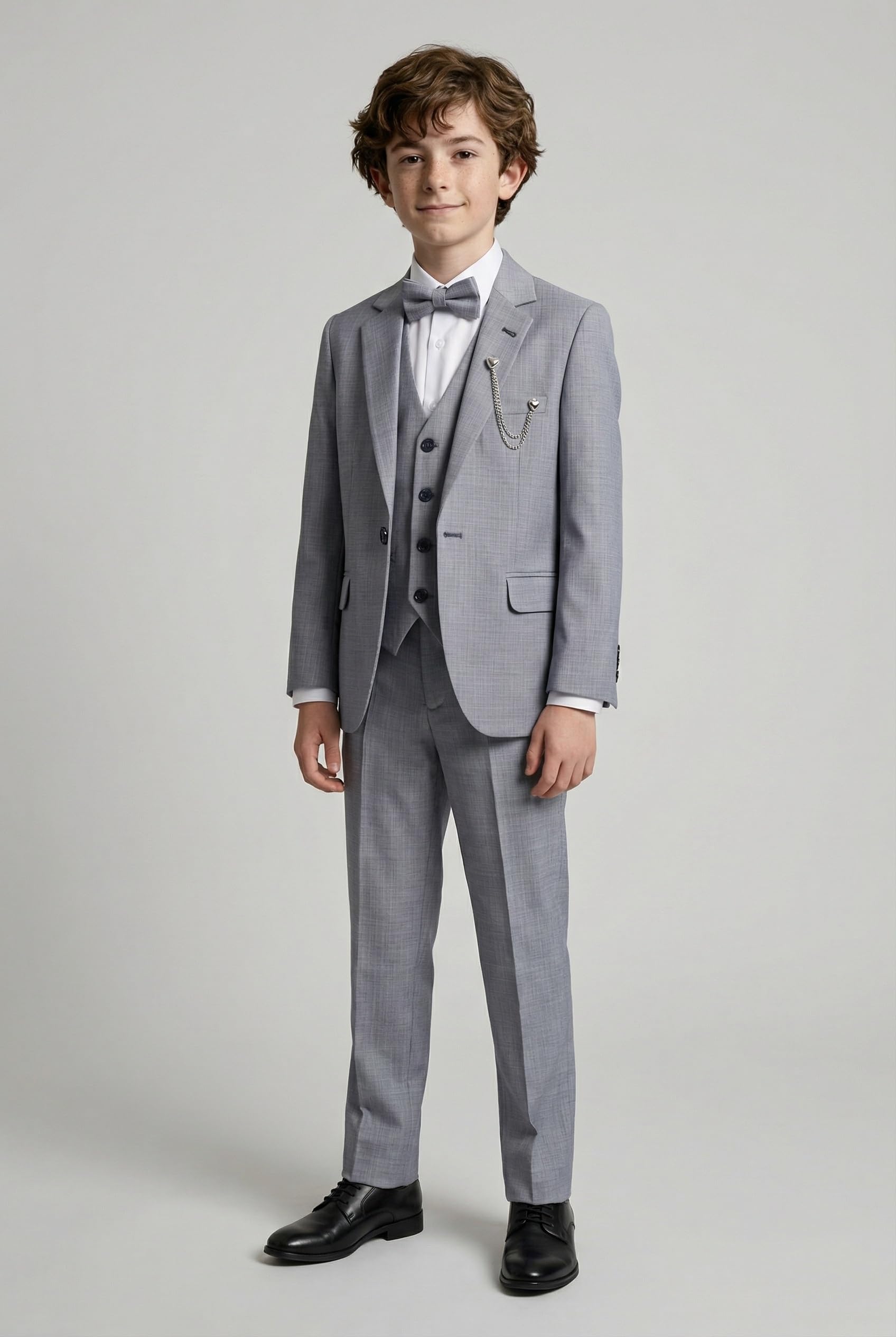 Traje Formal Texturizado de 6 Piezas para niños, Corte Ajustado, para pajes, Bodas, comuniones Autocomprobación Gris, Tamaño 9 Años