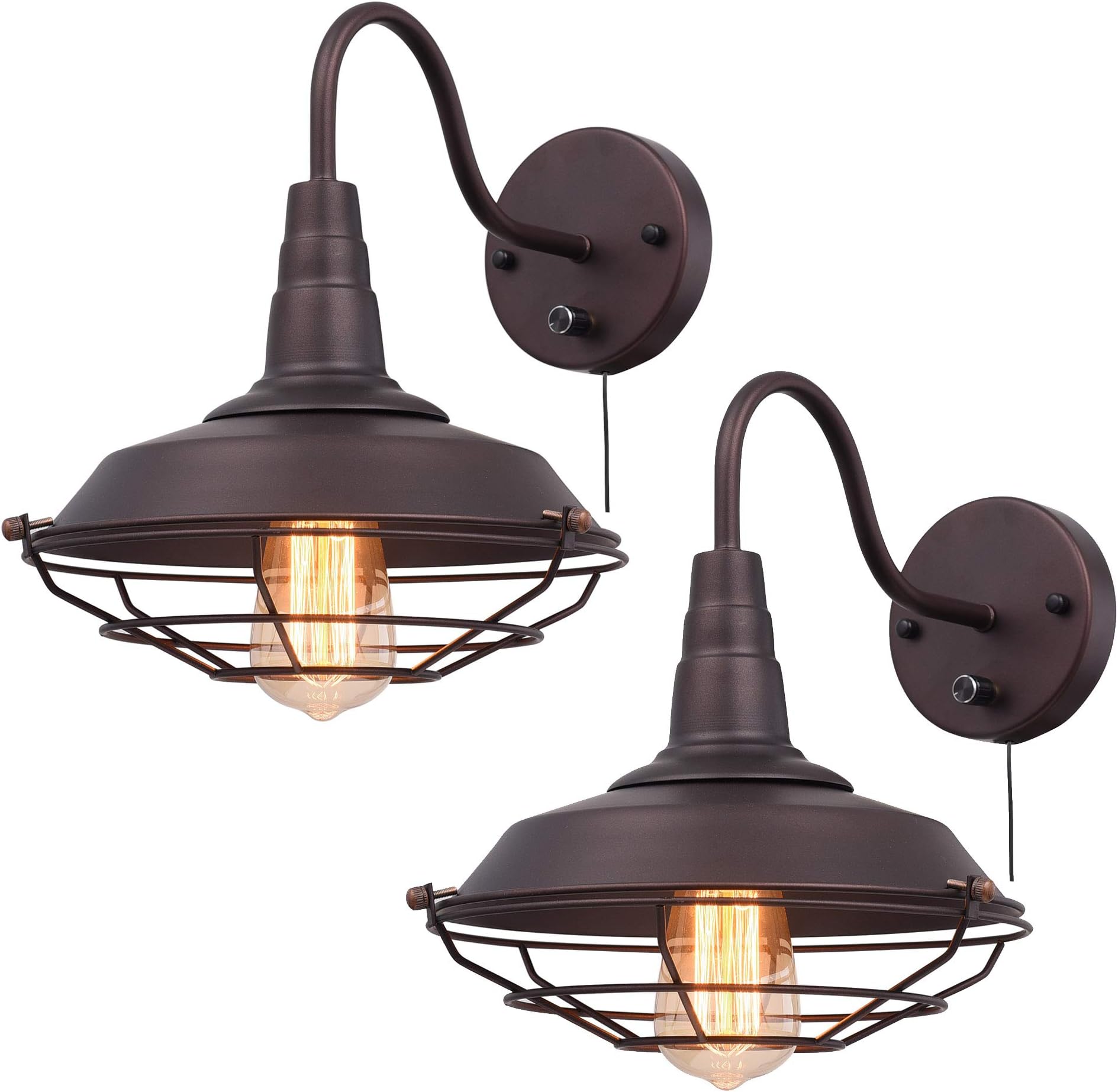 Ivalue Wall Lamps Set of 2 Gooseneck Cage Barn Sconce Wall Lighting with Plug for Restaurant Kitchen
