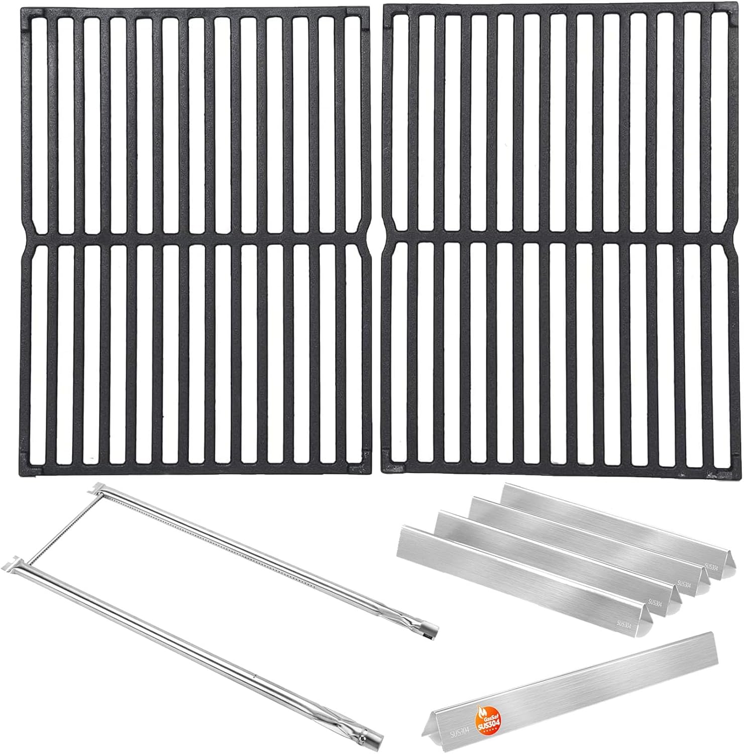 GasSaf 21.5" Flavorizer Bar & 15" Grill Grate & 27" Burner Tube Set Replacement for Weber 7534 7522 7507, Genesis Silver A, Spirit 500, Spirit 200 Series E200, E210, S200, S210 with Side Control Knob
