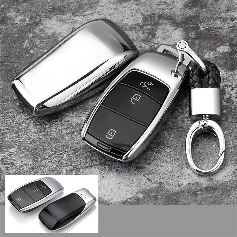 DeAutoBug Keyless Entry Remote Case Smart Key Fob Holder Shell Cover for Mercedes-Benz MB Mercedes Benz E Class E-class E300 E400 E43 AMG 4Matic 2017-up (Silver)