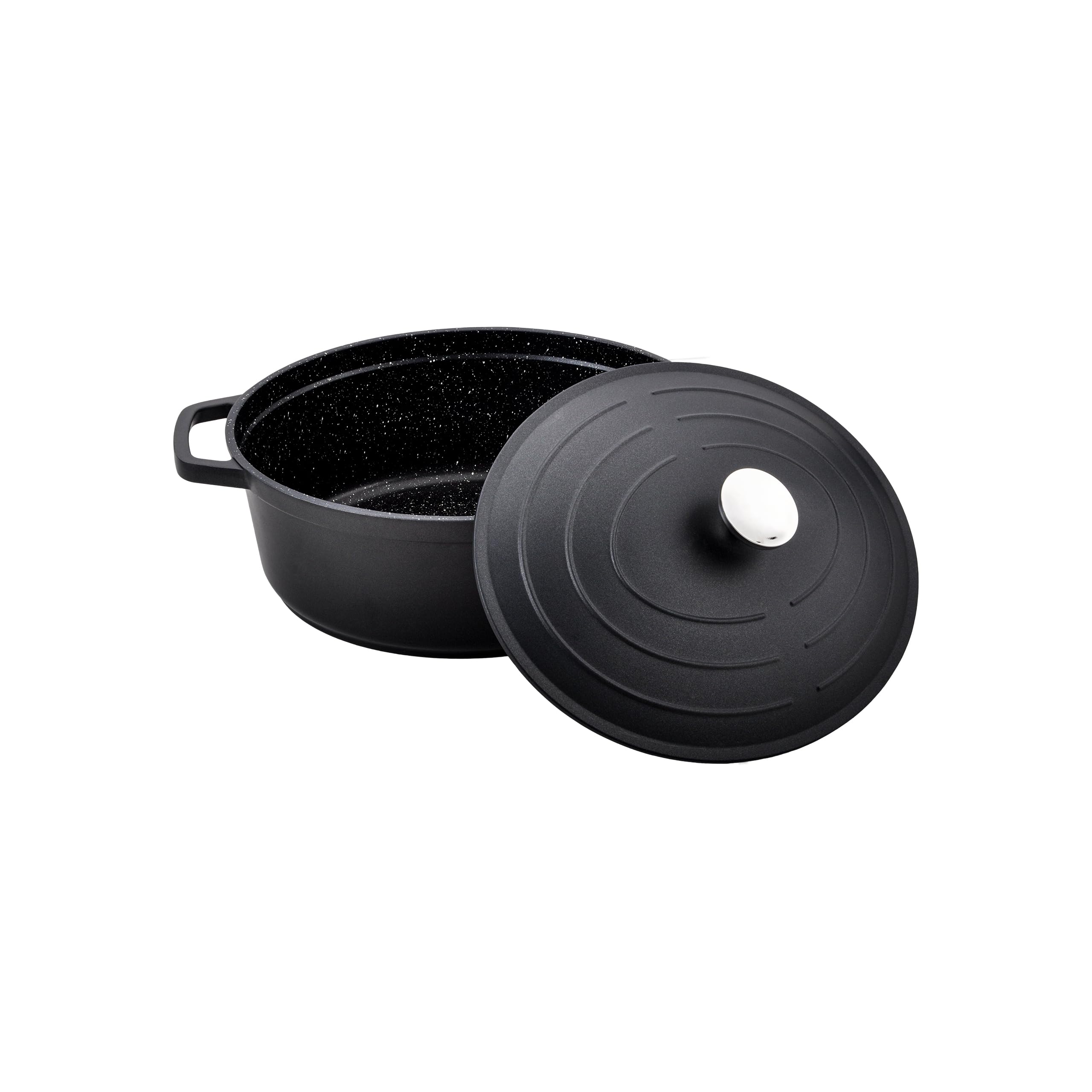 Cacerola Ovalada, Cazuela, Negra, Aluminio Fundido, 32cm Diámetro, Capacidad de 5,8 Litros, Con Tapa, Apta Para Hornos y Placas de Cocción, XO-632BK