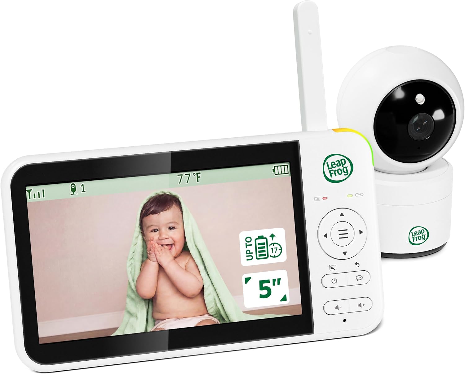 LeapFrog LeapView 360 Baby Monitor, No WiFi, 5” High-Resolution Color LCD, 31-Hour Audio Battery, 360° Pan-Tilt-Zoom Camera, Wall Mount Ready