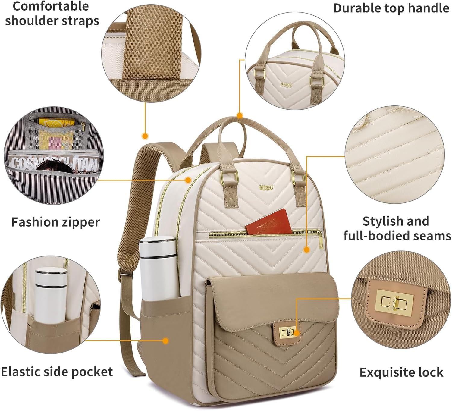 Girls Backpack,Travel Laptop Back Pack,Aesthetic School Bag for Women,Large Bookbag for College Student,Mochila Escolar para Niñas,Khaki Beige