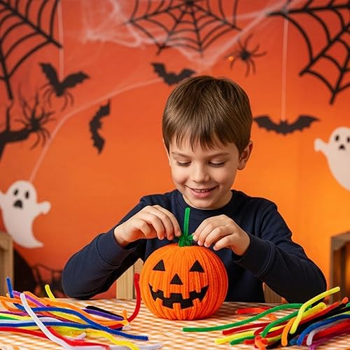 Vista 27 de Caydo 200 piezas de limpiapipas negras de Halloween, tallos de felpilla a granel para niños, manualidades, manualidades creativas y decoración