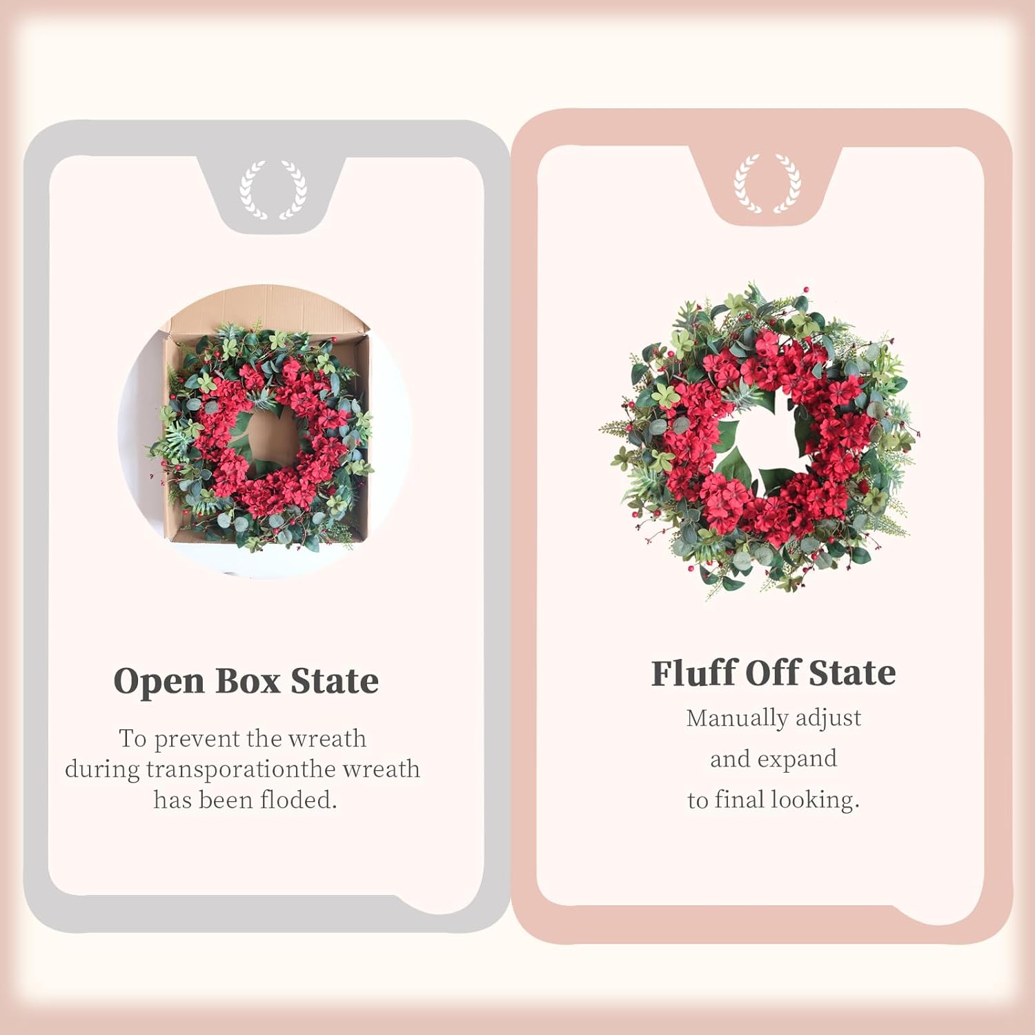 idyllic 24 Inch Christmas Wreath for Front Door - Red Geranium and Kalanchoe Artificial Floral Wreath with Flocked Eucalyptus Leaves and Red Berries - Winter Door Decor - Image 4