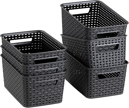 FODISU Cestas de almacenamiento de plástico, juego de 6 cubos pequeños para organización de despensa, organizadores domésticos para lavandería,