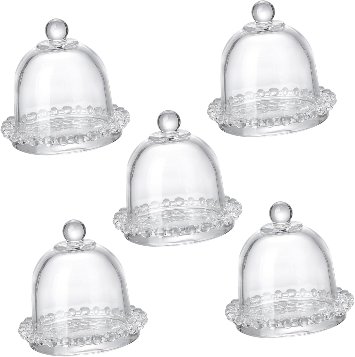 Wakauto 5pcs Glass Cake Cover Transparent Food Dome Protective Shield for Desserts and Cakes Small Rounded Display Cover for Home Kitchen Parties