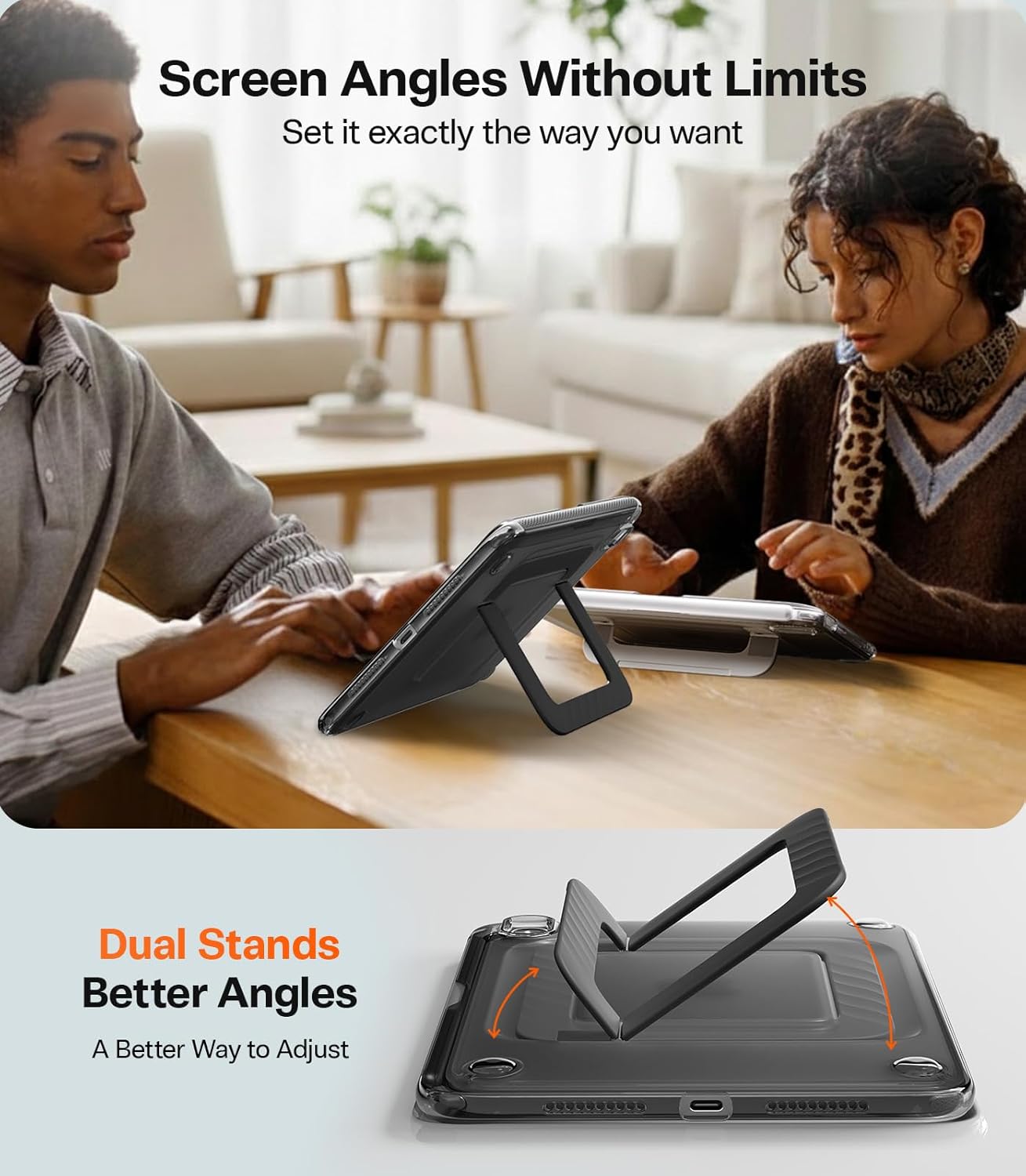 TORRAS Ostand K3 Neo for iPad mini 7 A17 Pro Case, iPad mini 6 case, Viewing Angles Adjustable, Ultra Stable Stand, Shockproof Protective Slim Kickstand Case with Pencil Holder, Obsidian Black - Image 3