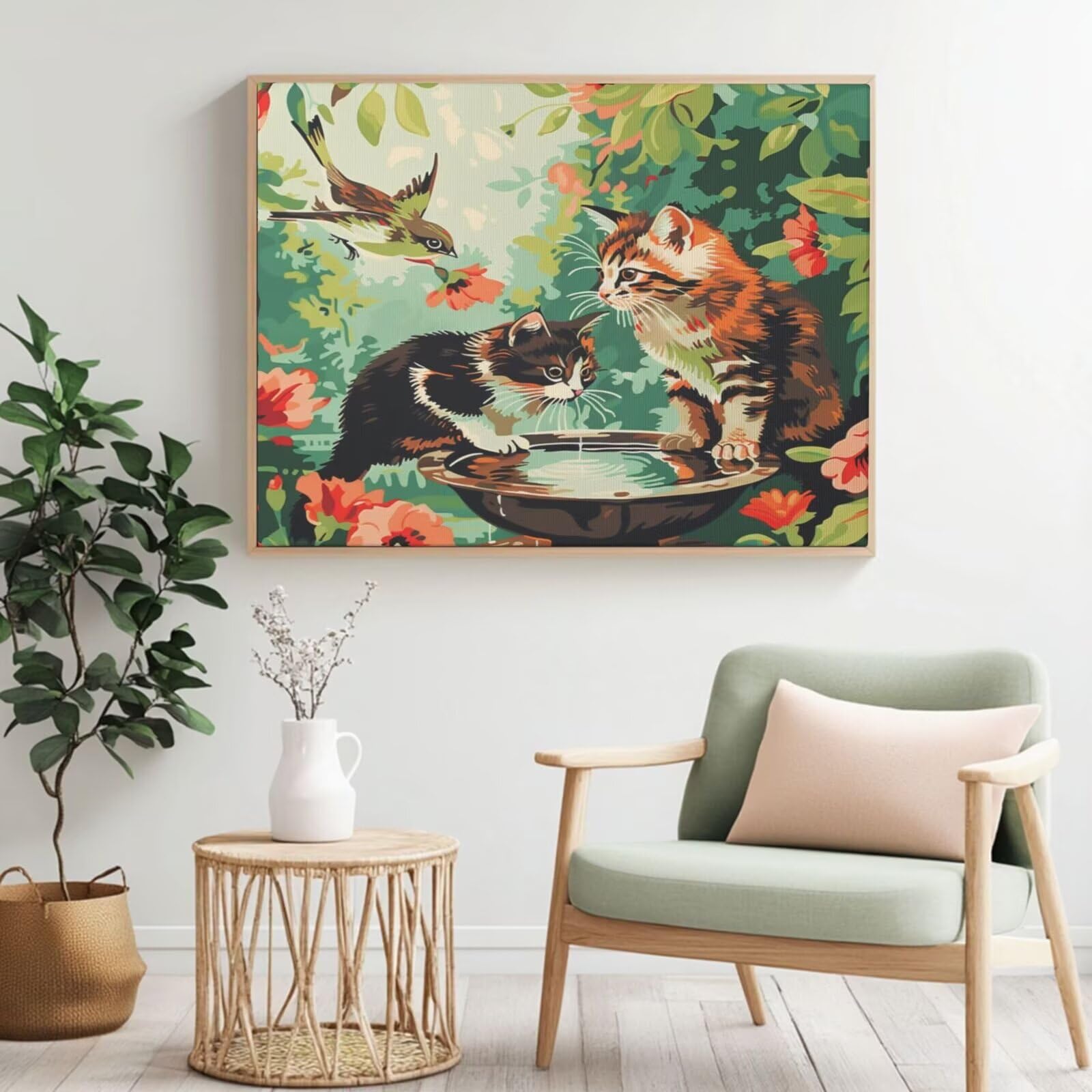 Kit per pittura con numeri per adulti, giardino, pittura a gatto con numeri per principianti, pittura acrilica con 6 pennelli, pittura ad olio per decorazione da parete, 100 x 75 cm, senza cornice)
