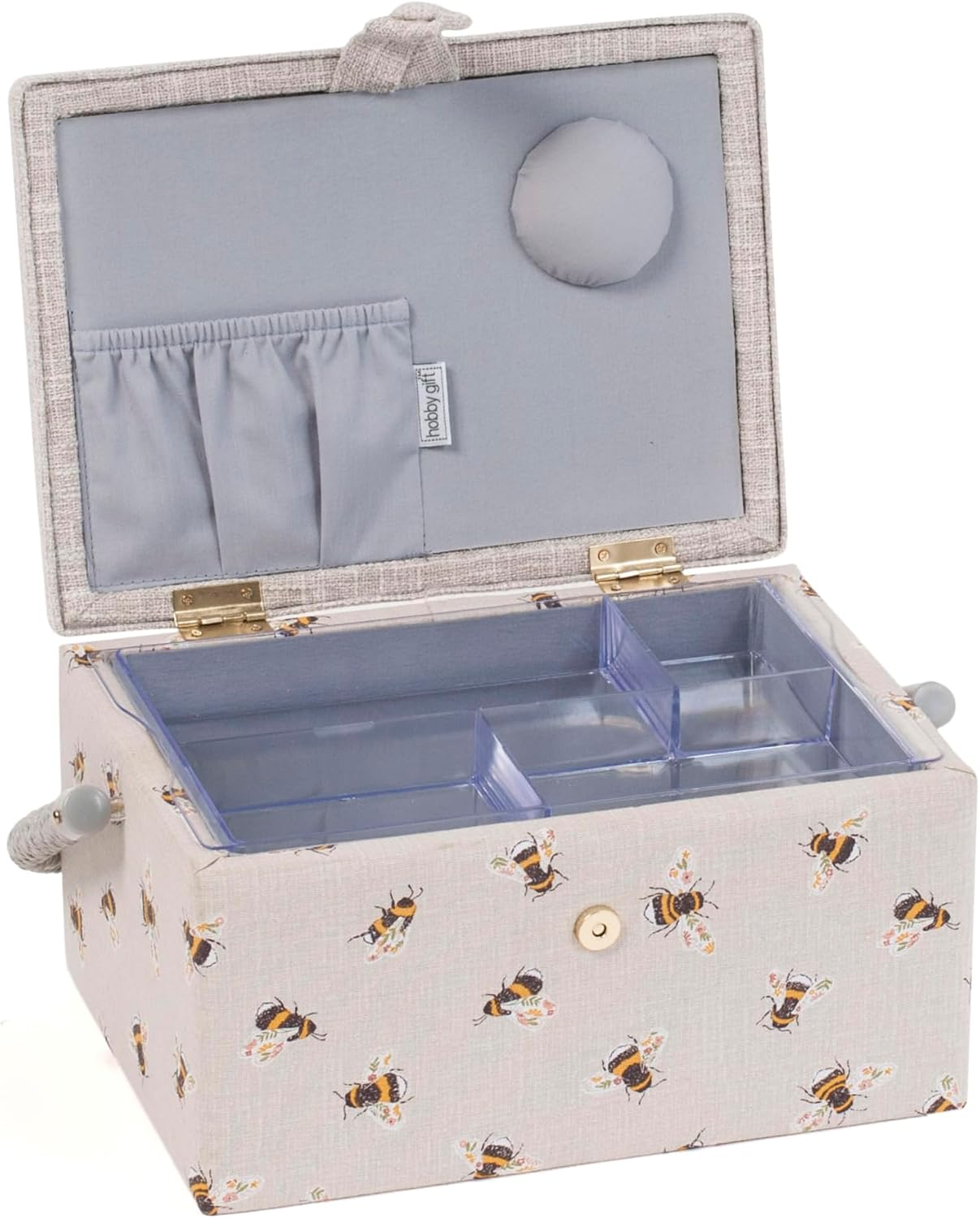 Hobby Gift Medium Sewing Box Craft Storage Box with Handle Internal Accessories Tray Pin Cushion and Pocket for Sewing Knitting and Hobby Supplies