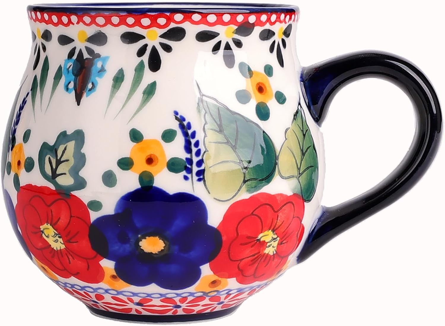 silesia Handmade Coffee Mug with Handle, 12 Ounce Ceramic Hand-Painted Flower Mugs for Home and Kitchen in Gift Box, Oven, Dishwasher & Microwave Safe (Polish Garden)