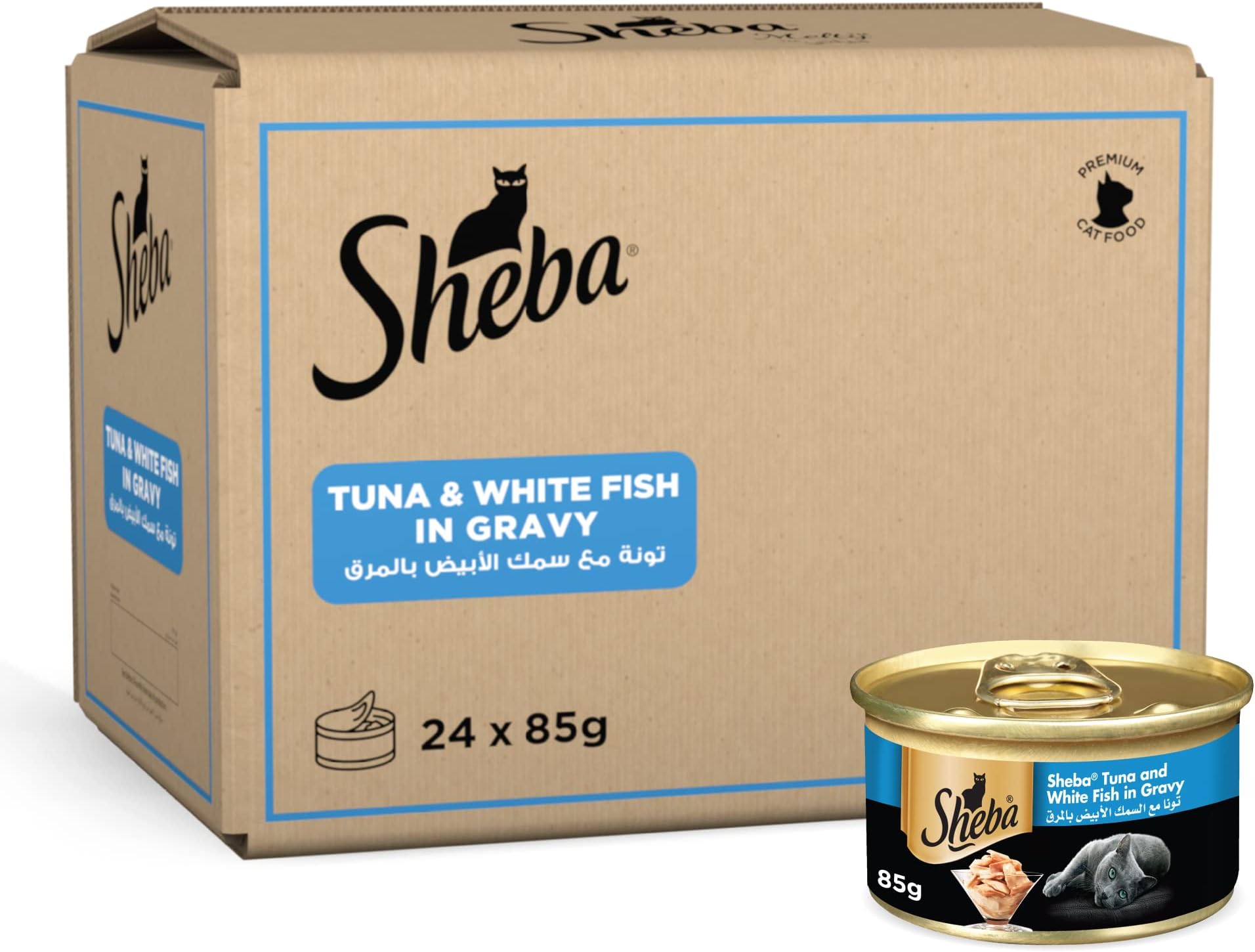 Sheba Cat Food Tuna & White Fish Can, made from Natural Ingredients with Essential Vitamins & Minerals this Sheba Wet Food is made with a Grain Free Formula Suitable for Sensitive Cats, Pack of 24x85g