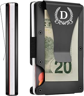 ELEGANTPARK Metal Wallet for Men Initial Monogrammed Gifts for Wedding Birthday Slim Minimalist Money Clip for Men RFID Blocking Engraved Metal Wallets with Money Clip Card Holder Letter D