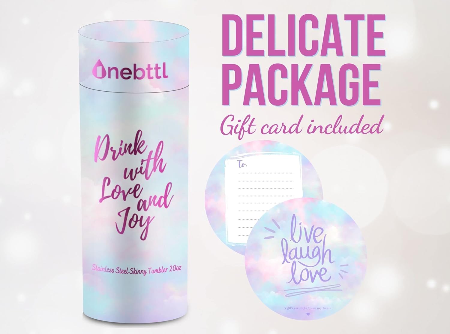 Onebttl Skinny Tumbler with Lid and Straw, 20Oz Glitter Blue & Purple, Beach Themed Gift for Beach Lovers - Image 7