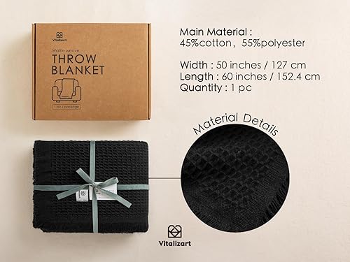 Miniatura 2 de Vitalizart Manta verde para sofá, cama, tejido de punto gofre con flecos, 50 x 60 pulgadas, ligera, para el hogar, sala de estar, decoración de