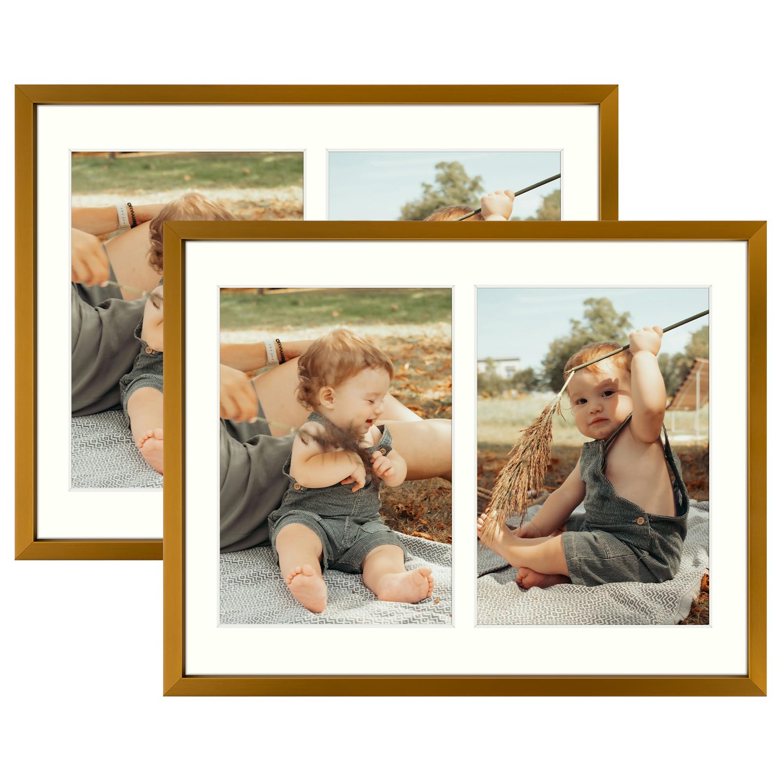 Golden State Art, 5x7 Aluminum Collage Frame, Display 7x5 Pictures With 2 Openings Mat or One 8.5x11 Photo, Real Glass, Portrait/Landscape Wall Display, Bronze, 2 Pack