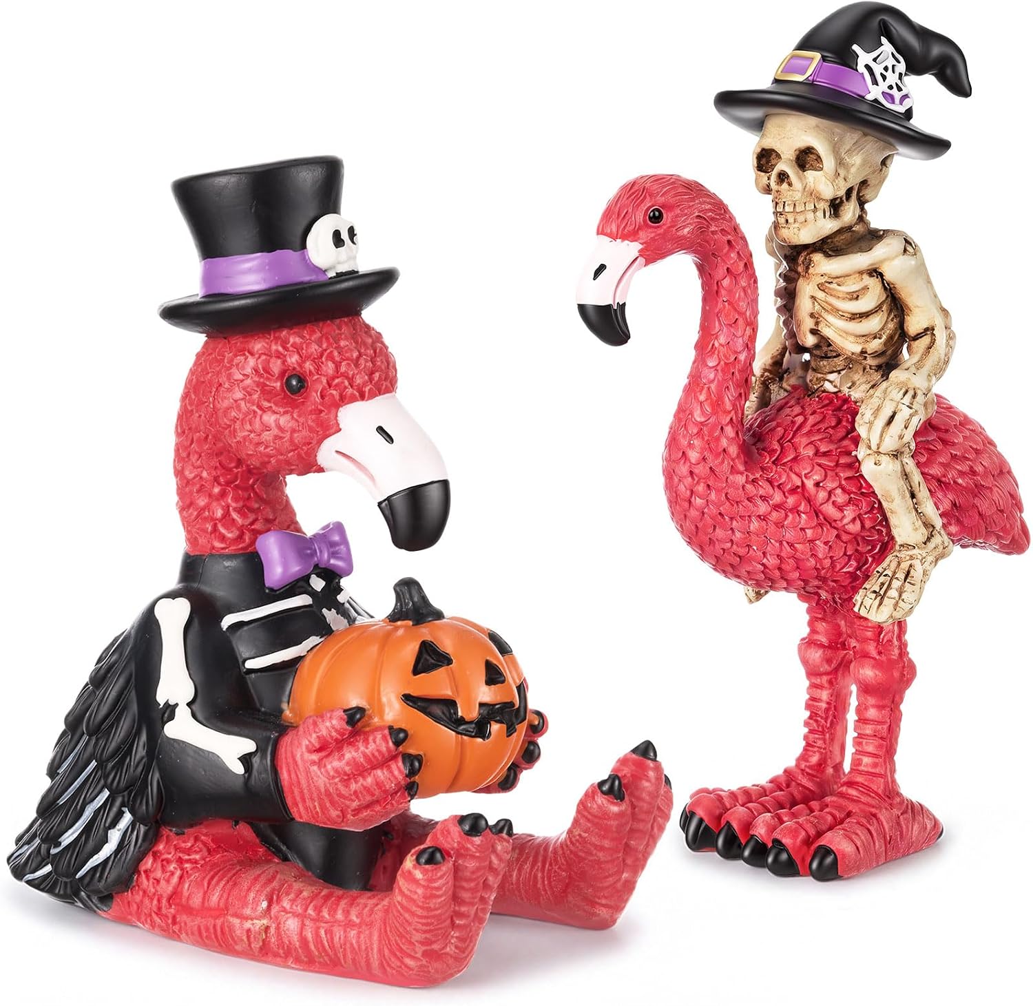 2 Pcs Halloween Flamingo Decor, Resin Skeleton Figurines for Tabletop