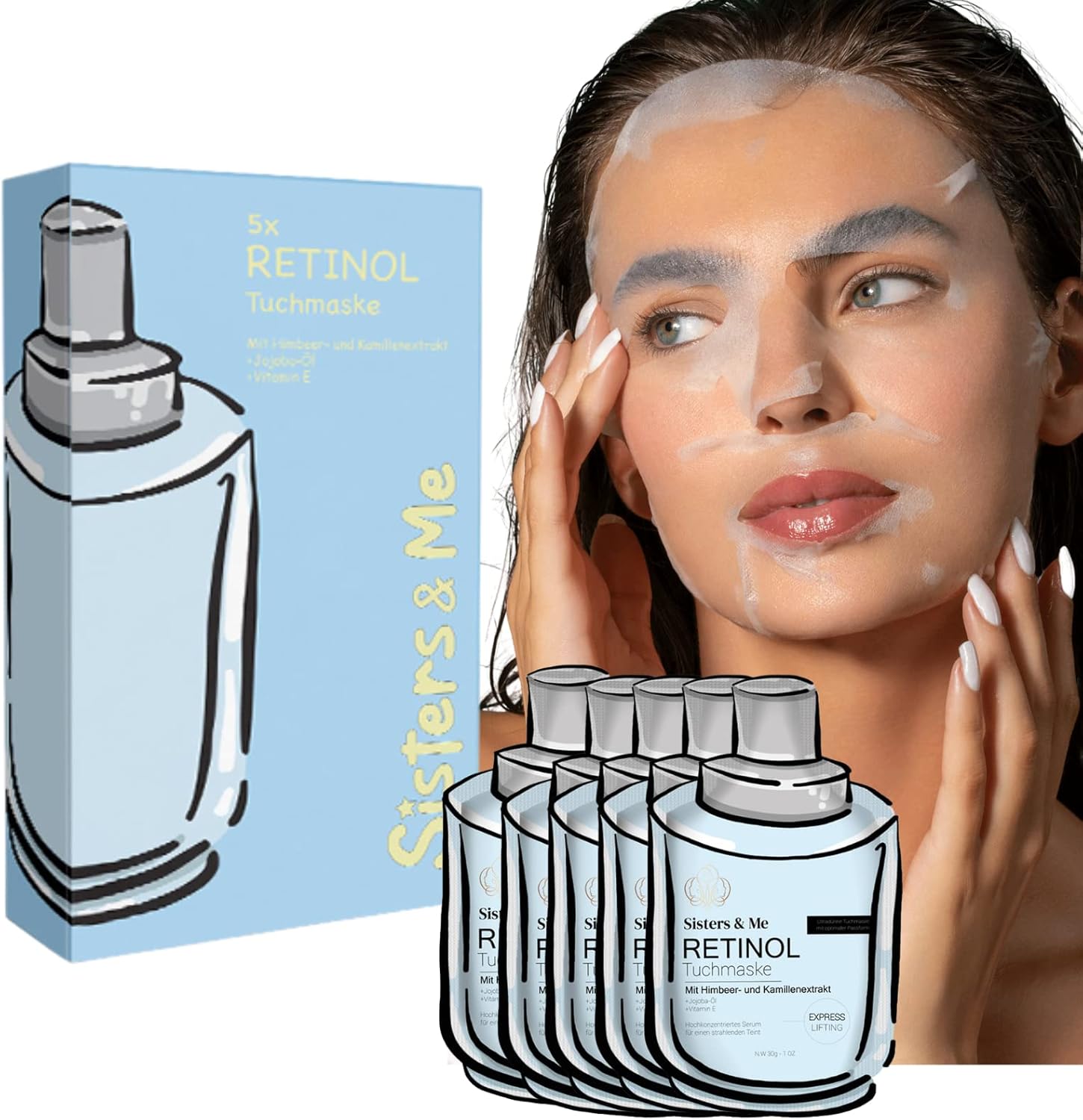 Sisters & Me 5x Retinol Sheet face mask, AntiAgeing with Hyaluronic