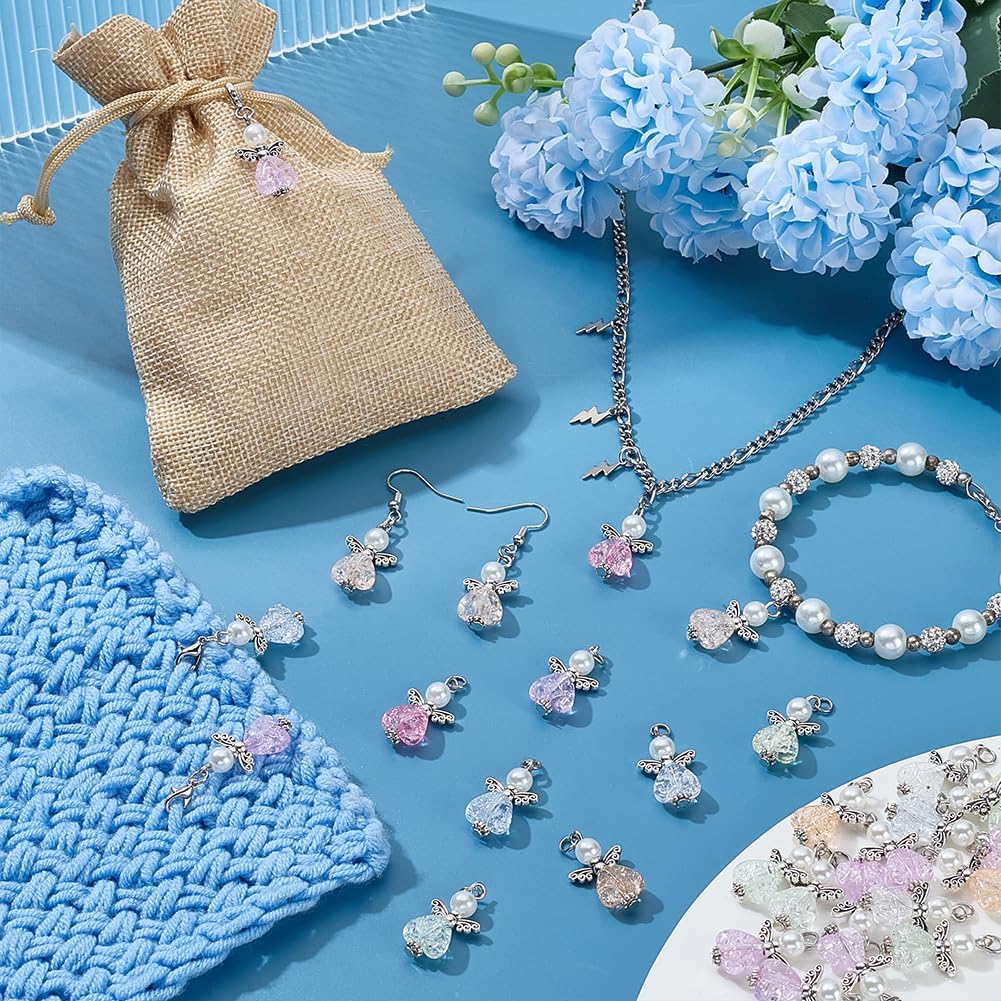 PH PandaHall 30pcs Angel Charms, Mixed Angel Wing Pendants Guardian Charms Heart Glass Bead for Jewelry Necklace Bracelet Earring Making DIY Craft Easter Decoration - Image 4