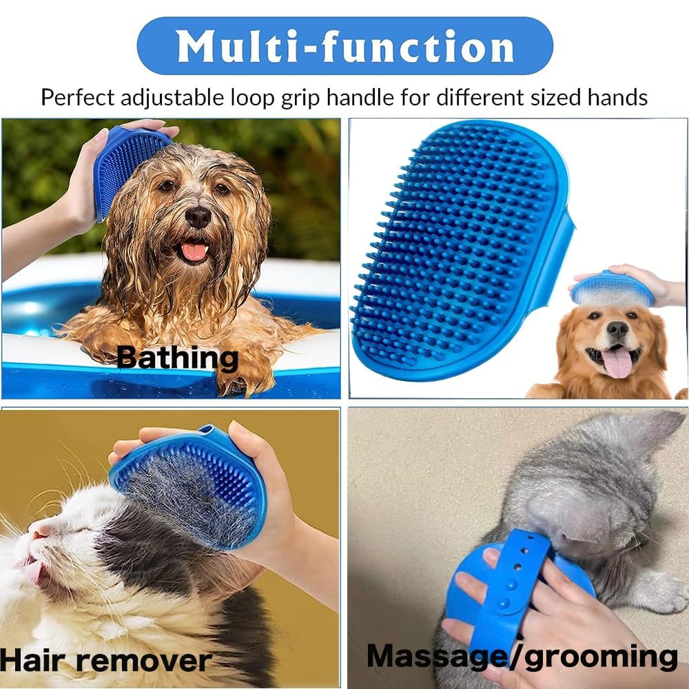 3 cepillos de baño para perros, cepillo de champú para perros para baño, no se resbala, ducha de mascotas, cepillo de lavado de masaje con mango de anillo ajustable para perros y gatos de pelo corto y