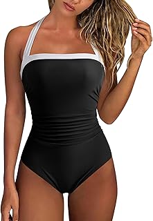 RXRXCOCO Womens Tummy Control Swimwear Halter Neck One-Piece