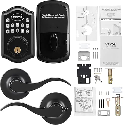 Miniatura 9 de VEVOR Cerradura de puerta de entrada sin llave con asa, contraseña y desbloqueo de llave, cerradura de puerta combinada con teclado electrónico,