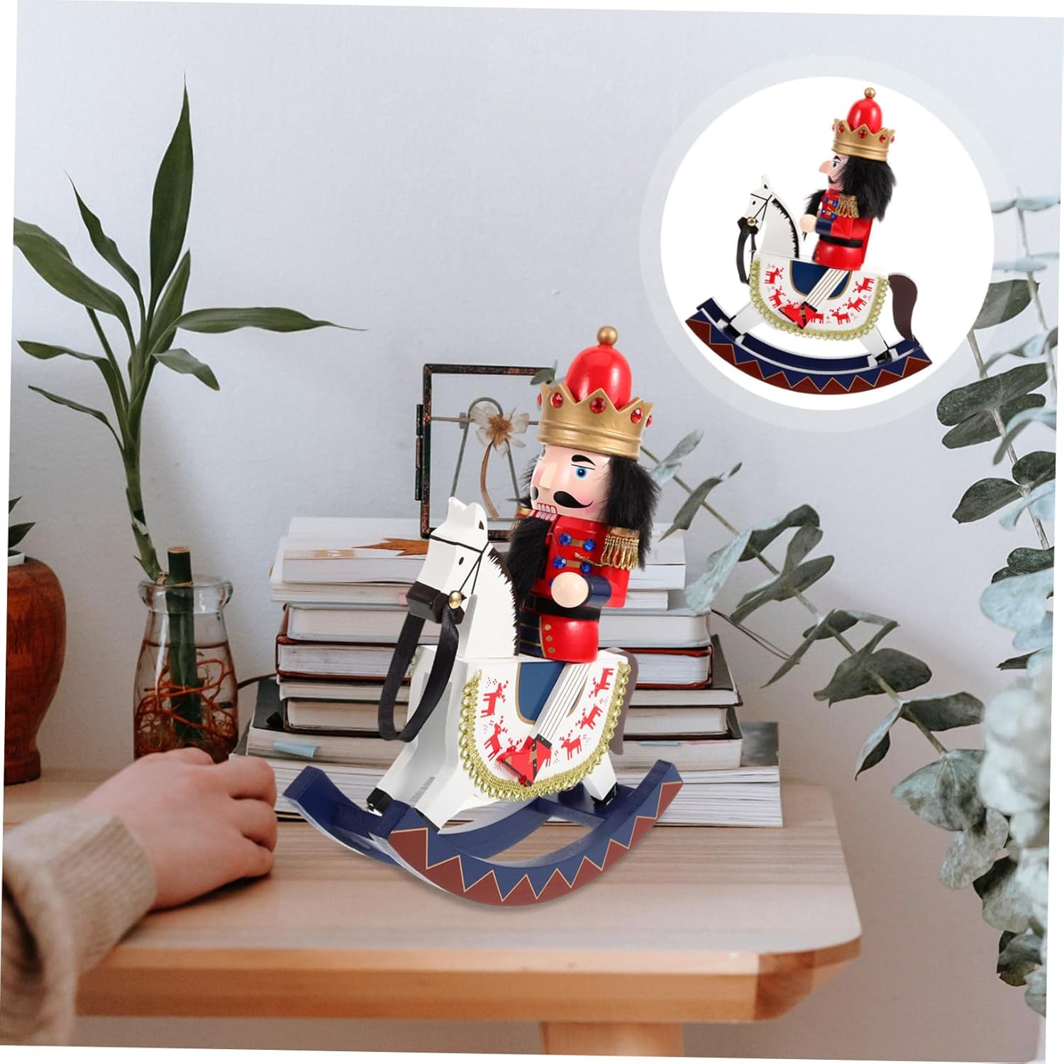 Unomor Wooden Nutcracker Soldier with Horse Xmas Ornament for Tabletop Shelves Festive Christmas Home Decoration Craft