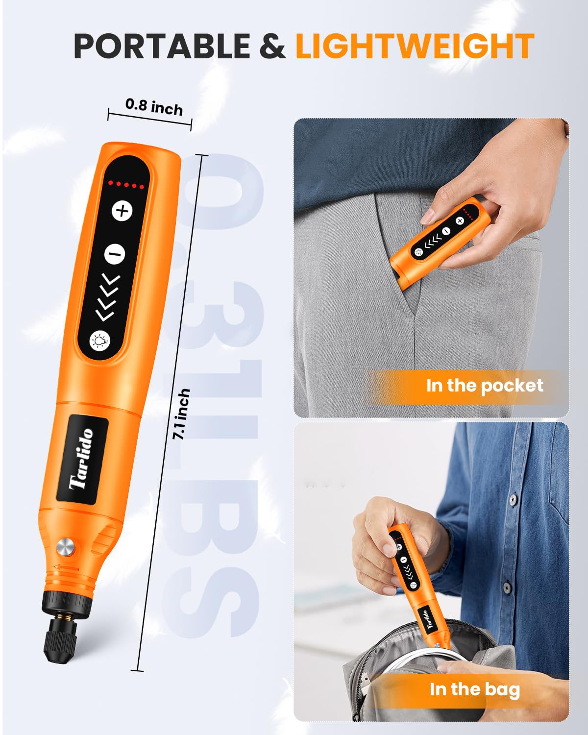 Tarlido Mini kit di utensili rotanti senza fili, 5 velocità e ricarica USB con 61 accessori, strumento rotante multiuso da 3,7 V per levigatura, lucidatura, foratura, incisione, incisione, artigianato