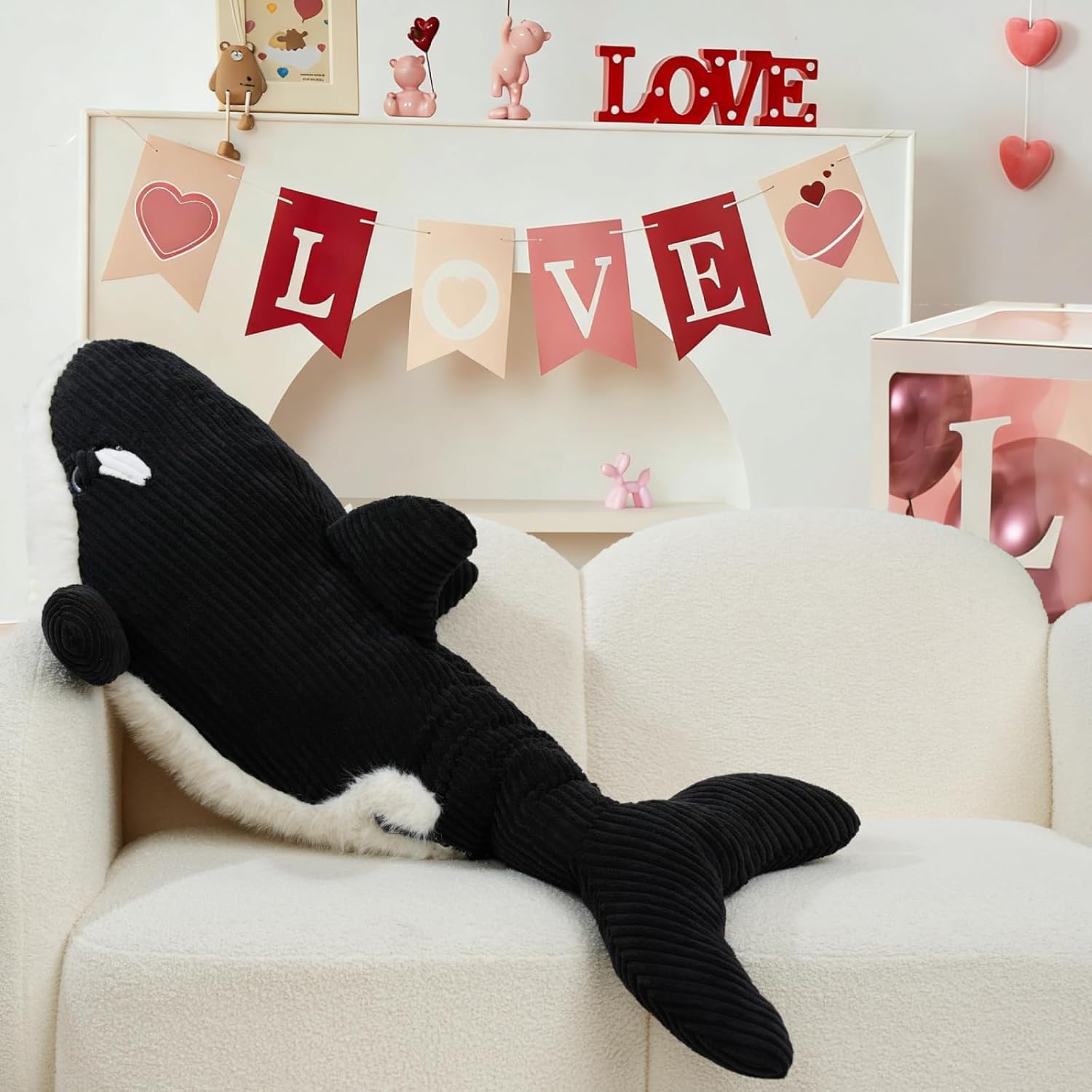 MorisMos Giant Orca Stuffed Animal,47" Plush Orca Whale Toy for Kid/Adult,4ft Realistic Large Killer Whale Stuffed Animal Decor,Big Blackfish Ocean/Sea Animal Gift for Marine Creature Lover,Passed CPC