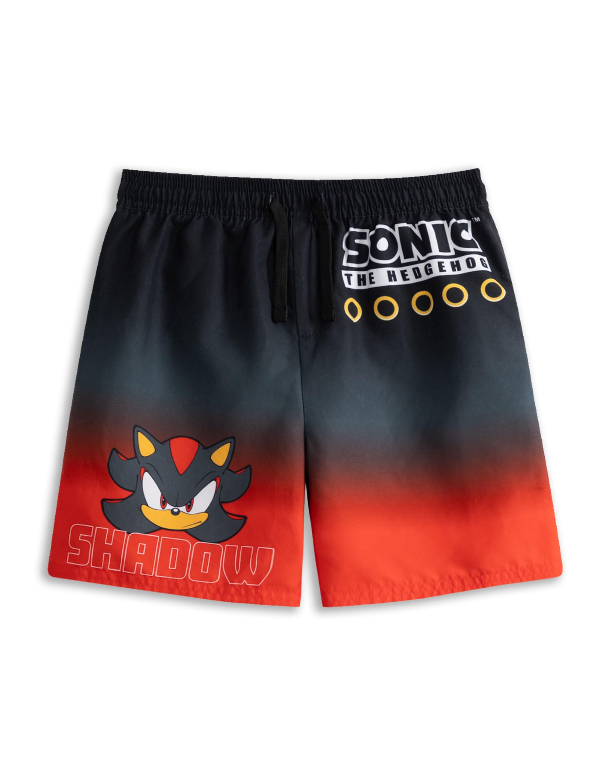 Sonic The Hedgehog Boys Black And Red Shadow Black Red Swim Shorts | Gradient Colour Block Drawstring Waistband | Character Graphic Print Beachwear | Swimming Trunks Holiday Wear | Sonic Merch - 5-6 Years